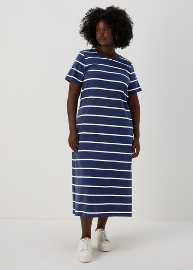 Navy Stripe Jersey Midi Dress
