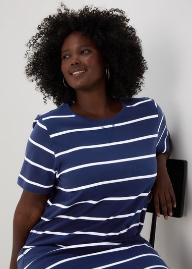 Navy Stripe Jersey Midi Dress
