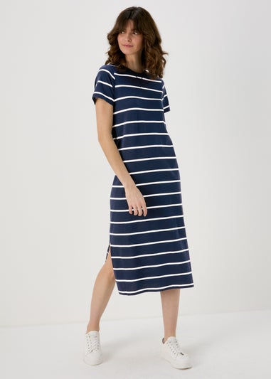 Navy Stripe Jersey Midi Dress