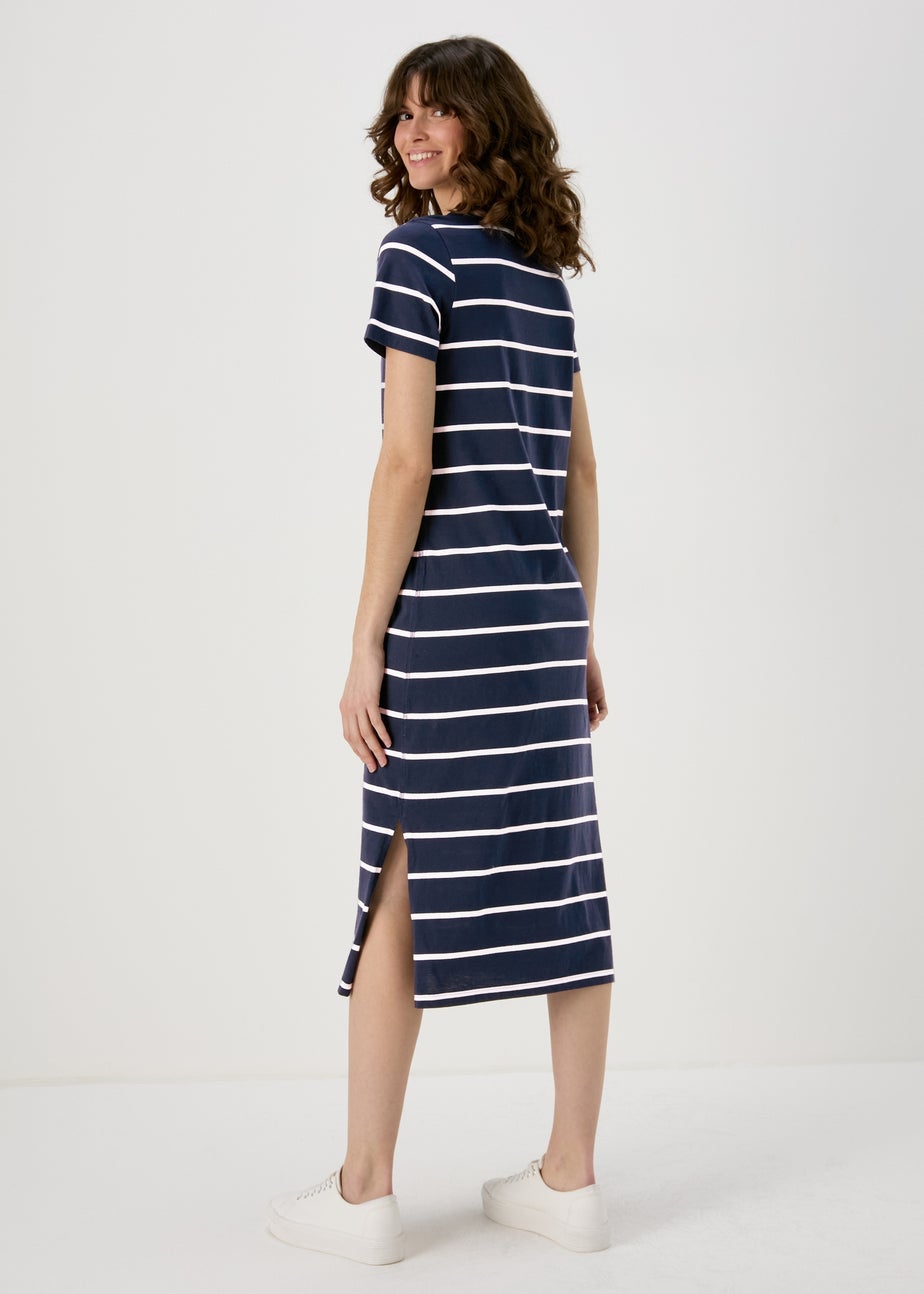 Navy Stripe Jersey Midi Dress