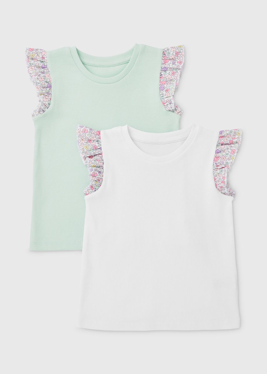 Girls 2 Pack Multicolour Wild Flower Vest (1-7yrs)
