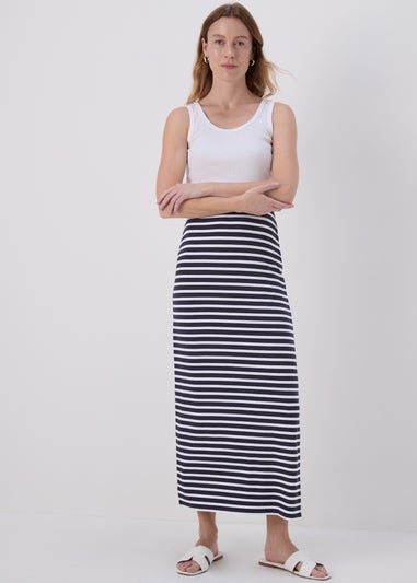 Navy Stripe Jersey Maxi Skirt