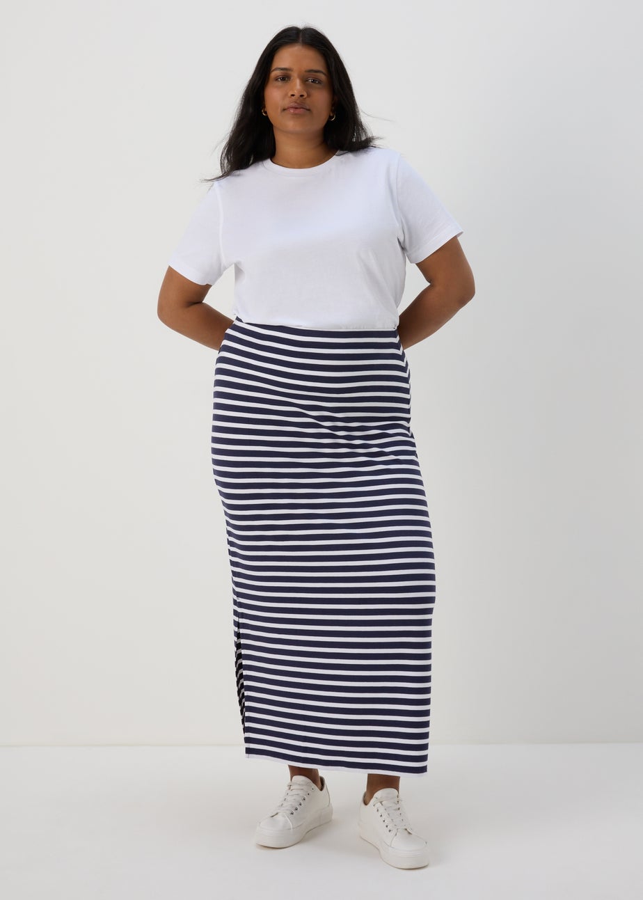 Navy Stripe Jersey Maxi Skirt