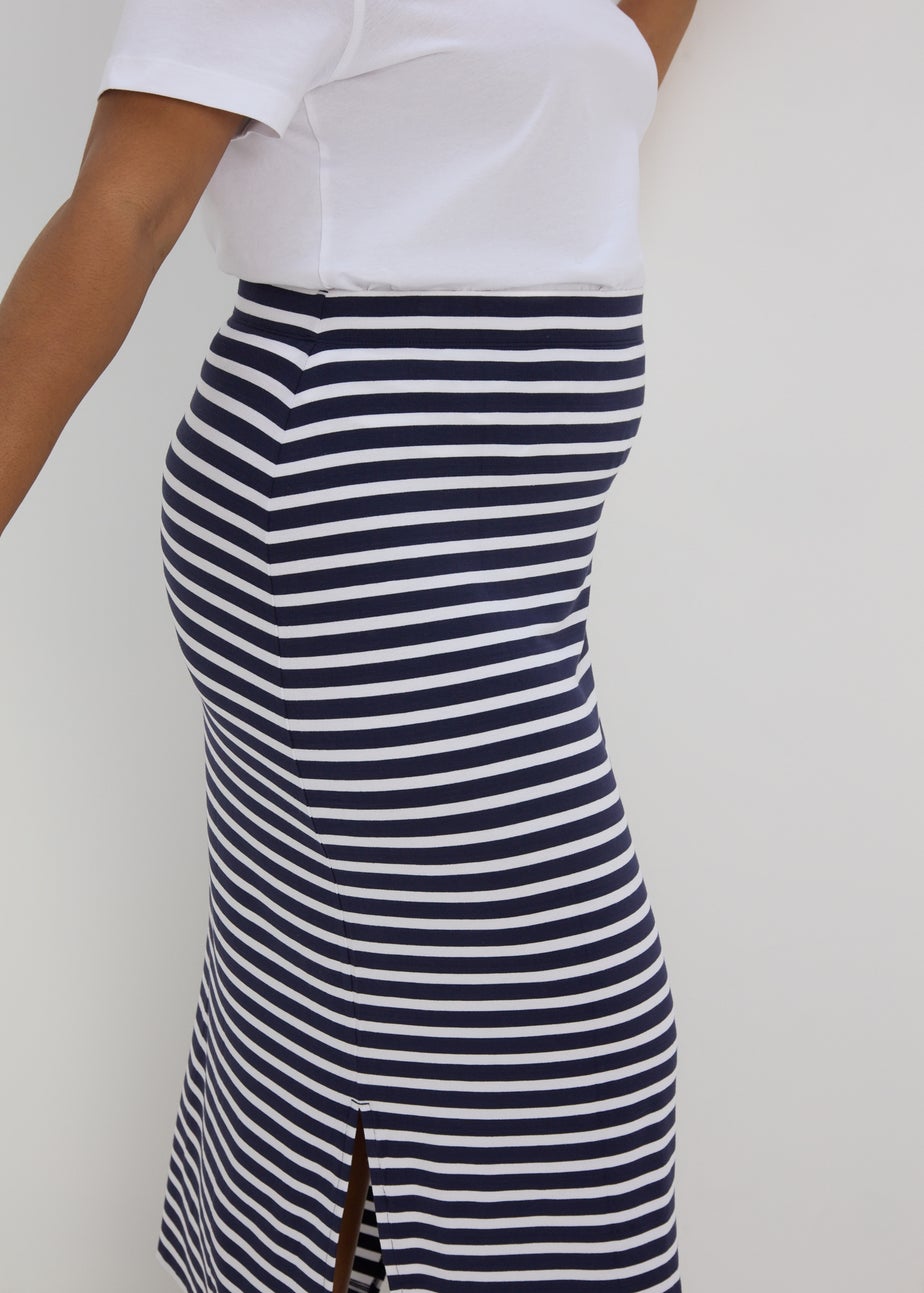 Navy Stripe Jersey Maxi Skirt