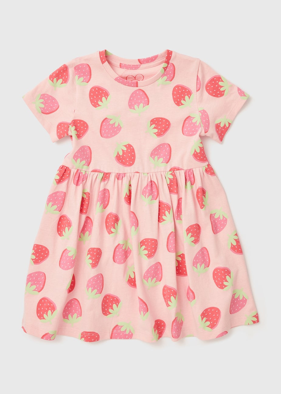 Girls Pink Strawberry Dress (1-7yrs)
