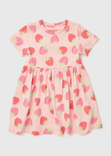 Girls Pink Strawberry Dress (1-7yrs)