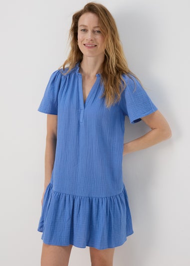 Blue Double Cloth Mini Dress