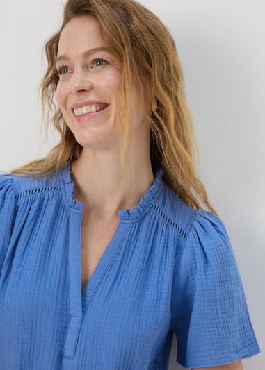 Blue Double Cloth Mini Dress