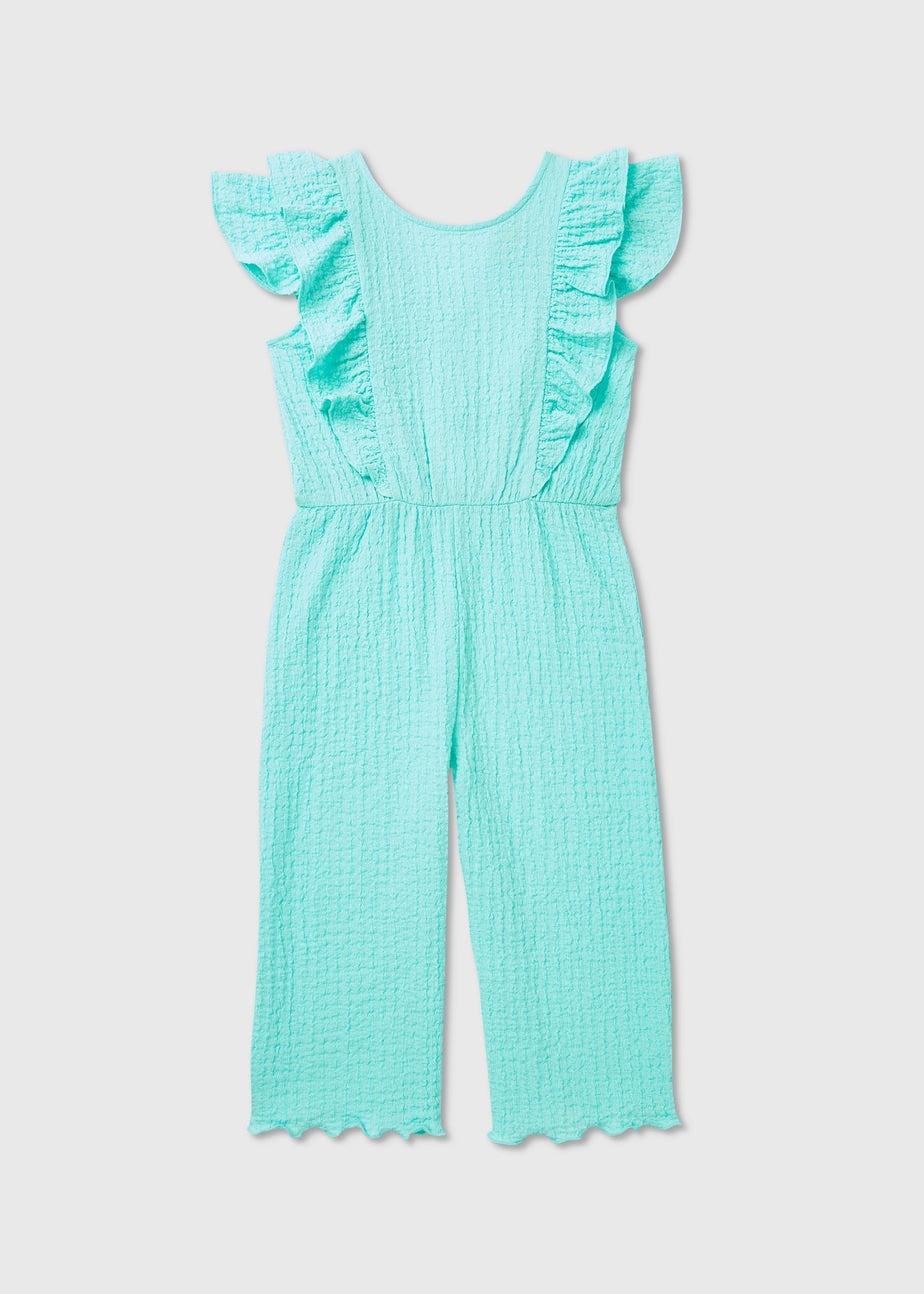 Girls Aqua Frill Crinkle Jumpsuit (7-13yrs)