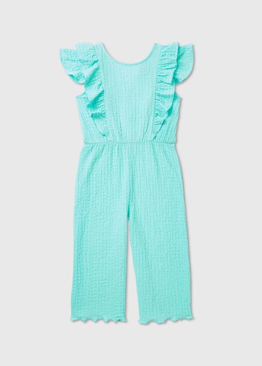Girls Aqua Frill Crinkle Jumpsuit (7-13yrs)