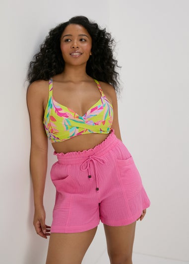Multicolour Leaf Print Shapewear D+ Bikini Top