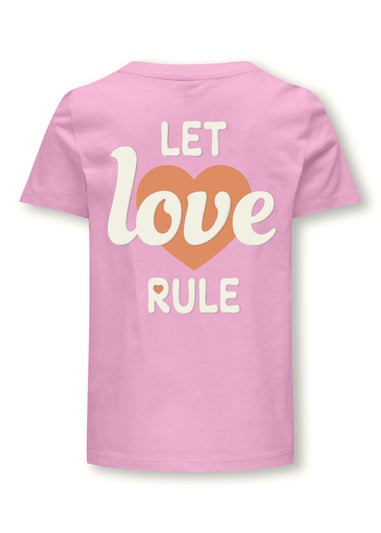 ONLY Girls Pink Love Rule Slogan Heart T-Shirt (5-14yrs)