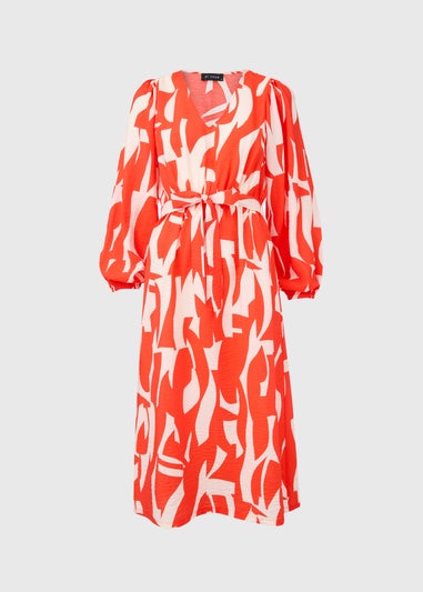 Et Vous Red Abstract Print Balloon Sleeves Dress