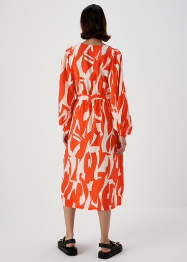 Et Vous Red Abstract Print Balloon Sleeves Dress