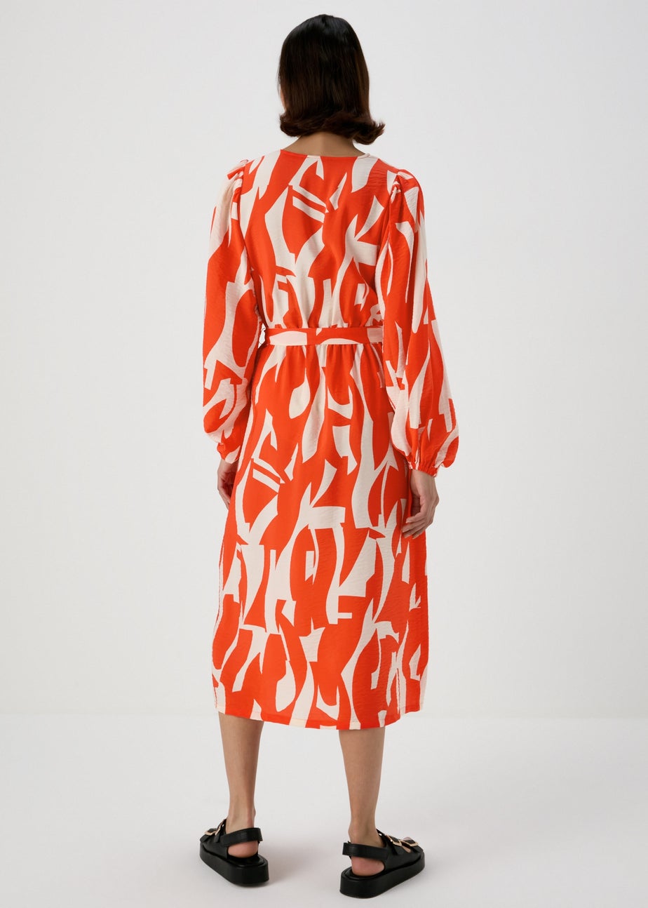 Et Vous Red Abstract Print Balloon Sleeves Dress