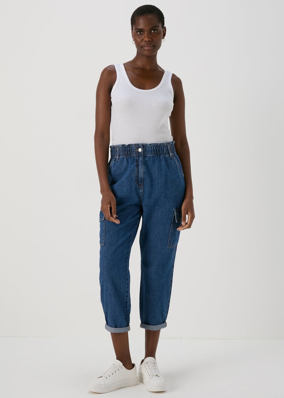 Mid Wash Paperbag Cargo Trousers