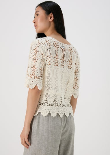 Cream Lace Crochet T Shirt