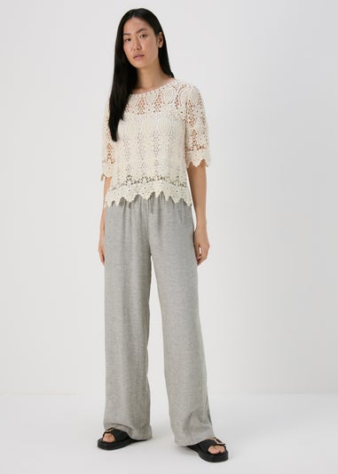 Cream Lace Crochet T Shirt