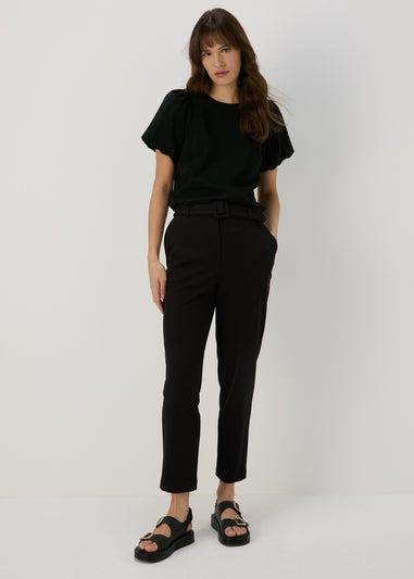Et Vous Black Belted Ponte Tapered Trousers