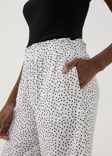White & Black Spots Wide Leg Viscose Trousers