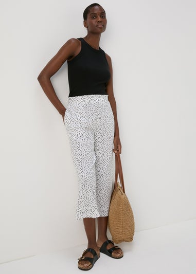 White & Black Spots Wide Leg Viscose Trousers