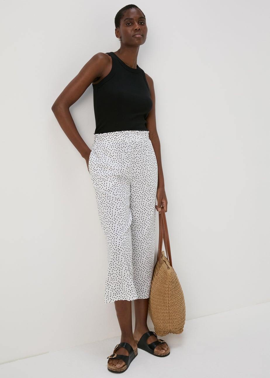 White & Black Spots Wide Leg Viscose Trousers