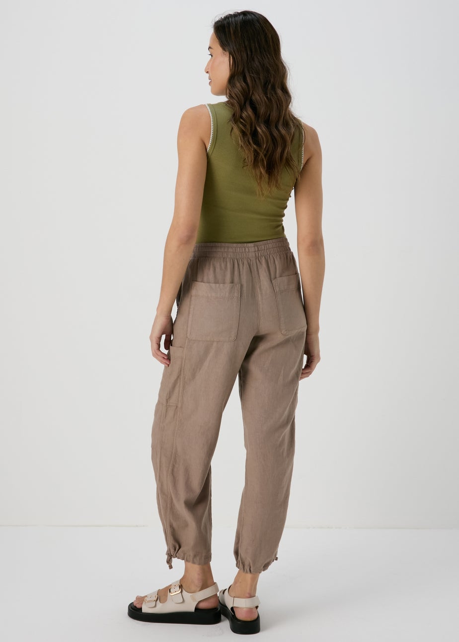 Taupe Linen Parachute Trousers