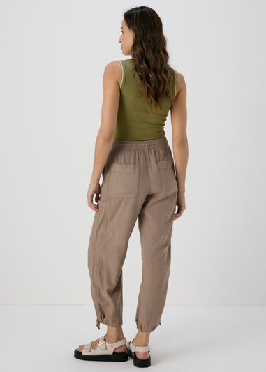Taupe Linen Parachute Trousers
