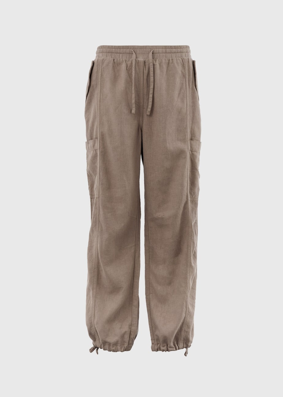 Taupe Linen Parachute Trousers