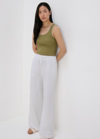 White Wide Leg Linen Trousers