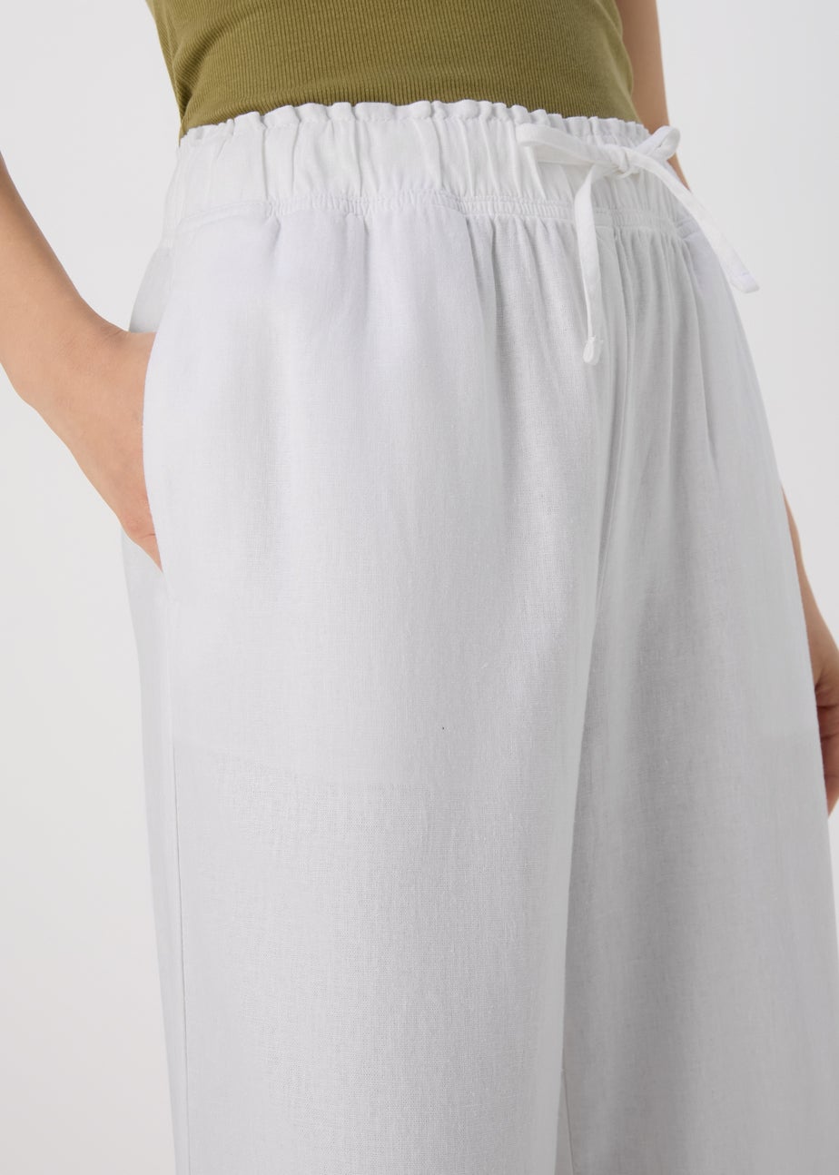 White Wide Leg Linen Trousers