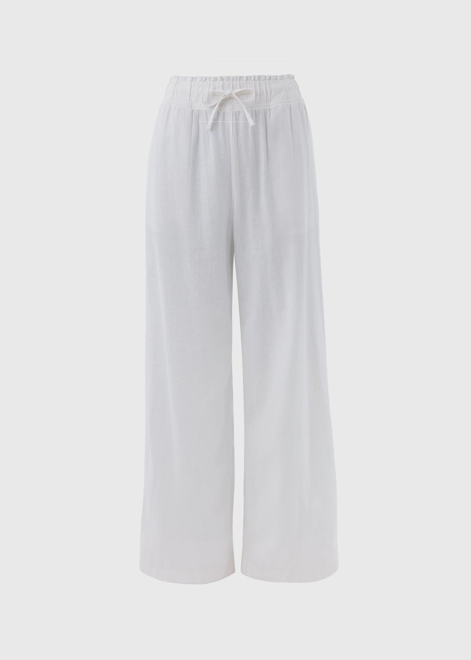 White Wide Leg Linen Trousers