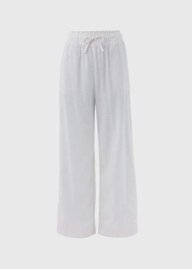 White Wide Leg Linen Trousers