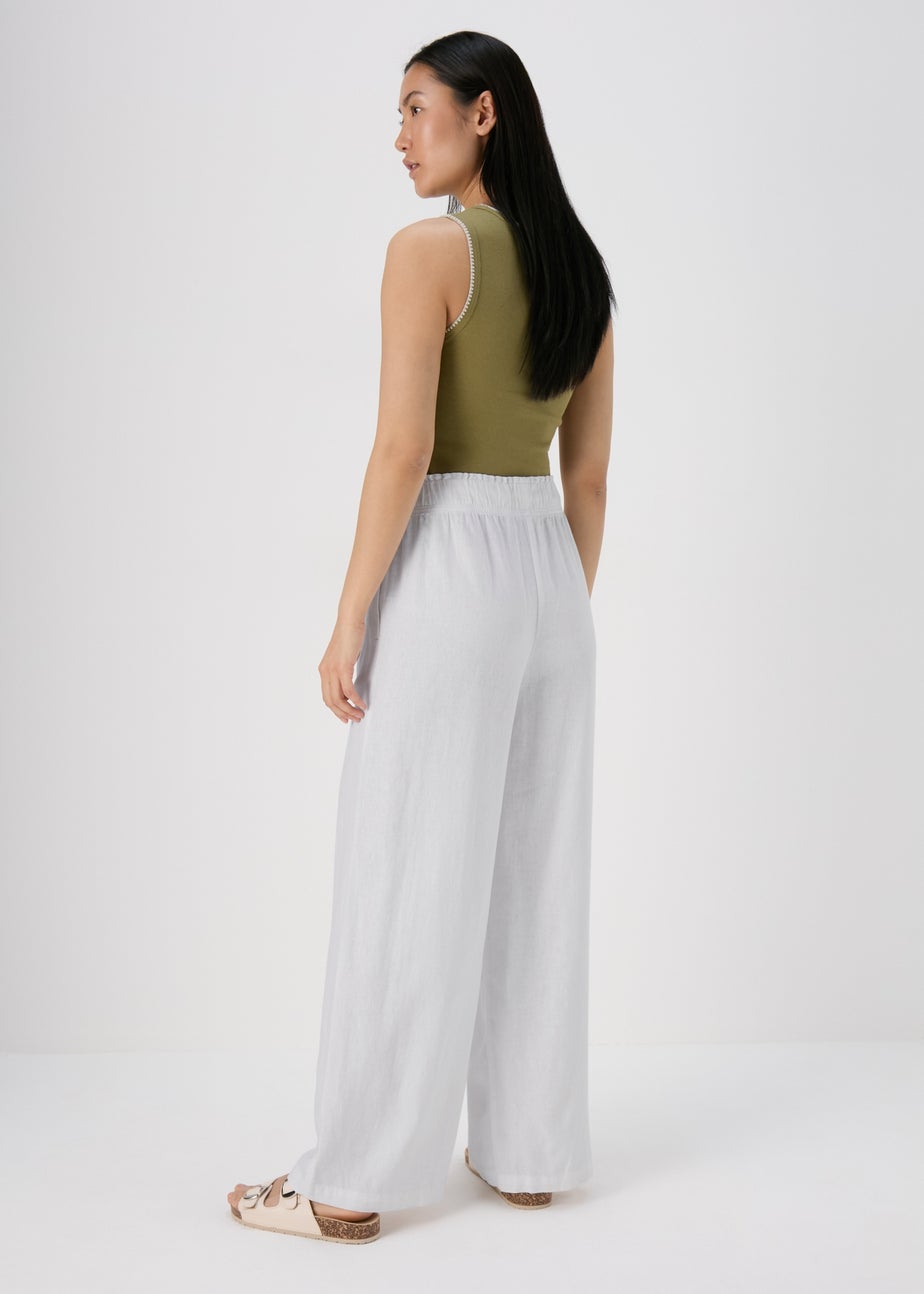 White Wide Leg Linen Trousers