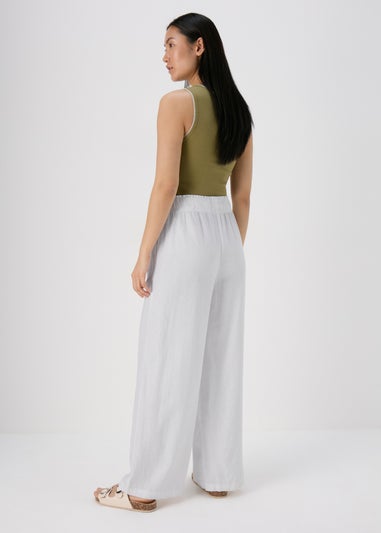 White Wide Leg Linen Trousers