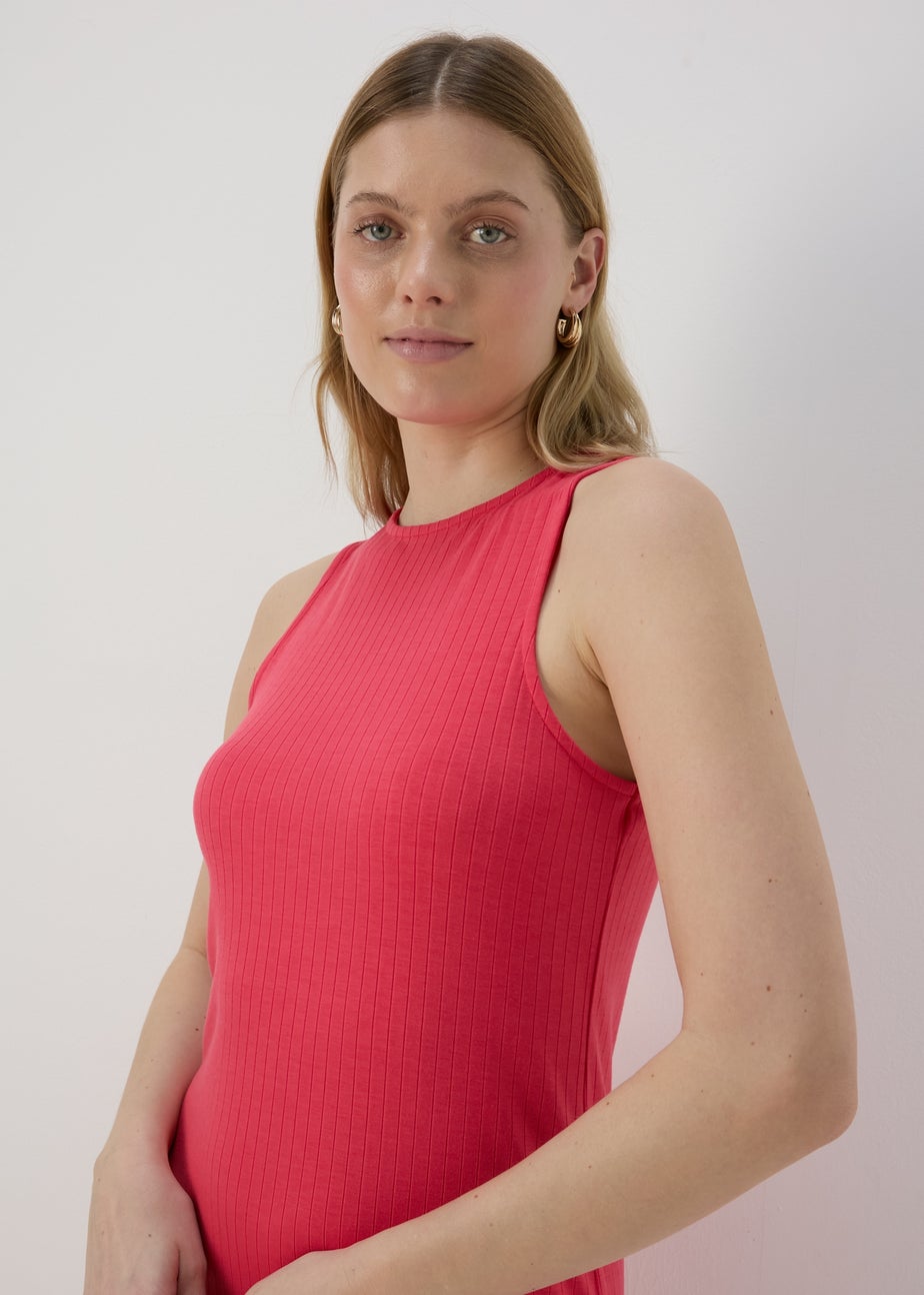 Coral Racer Ribbed Midi Dress