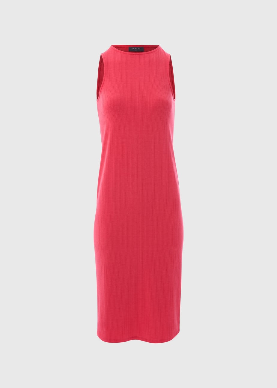 Coral Racer Ribbed Midi Dress