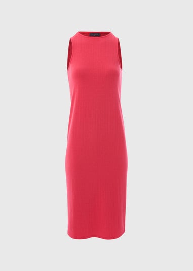 Coral Racer Ribbed Midi Dress