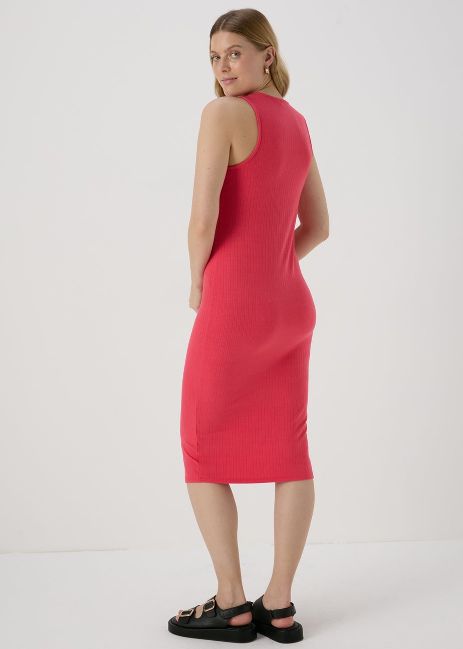 Coral Racer Ribbed Midi Dress