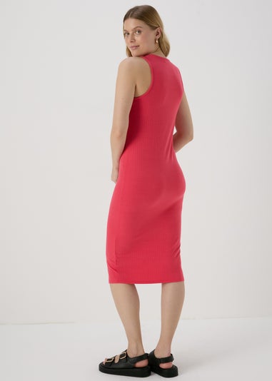 Coral Racer Ribbed Midi Dress