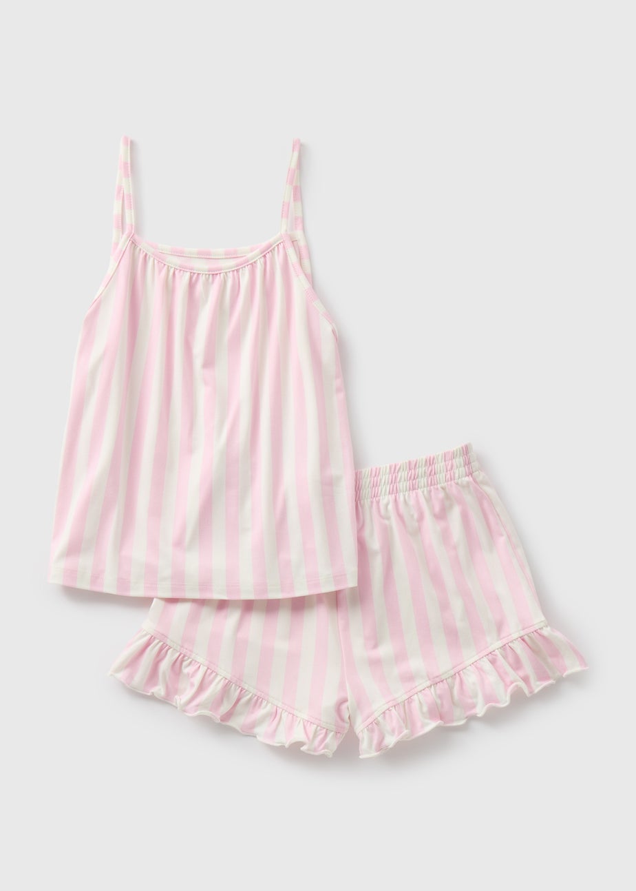 Girls Pink Stripe Strappy Top & Shorts Pyjama Set (4-12yrs)