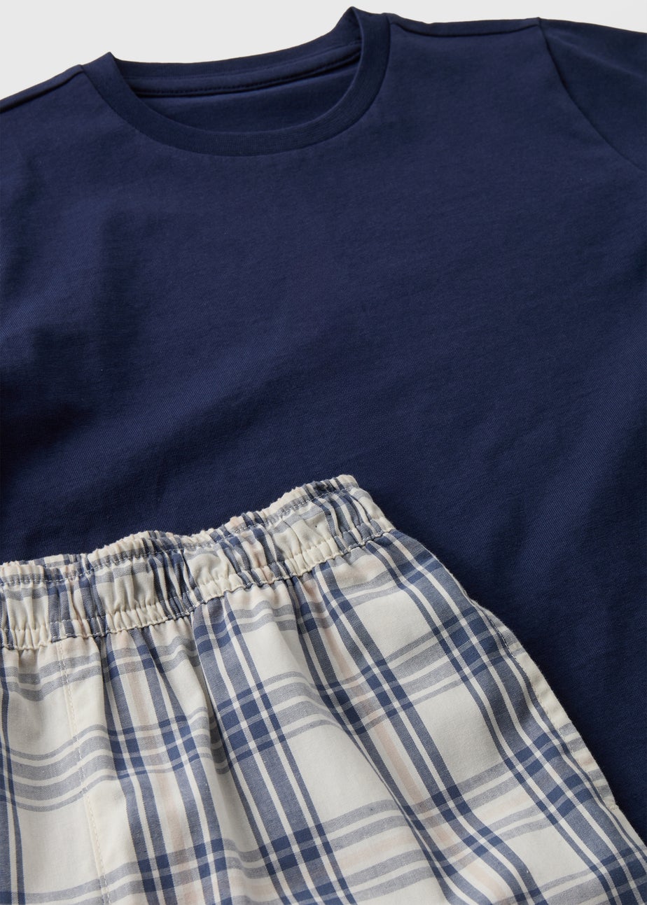 Kids Charcoal Jersey Top & Check Shorts Pyjama Set (4-13yrs)