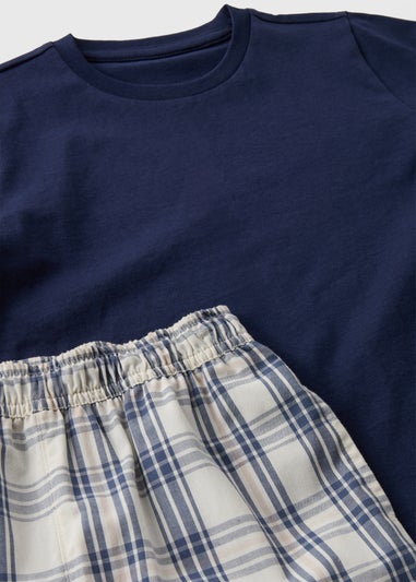 Kids Charcoal Jersey Top & Check Shorts Pyjama Set (4-13yrs)