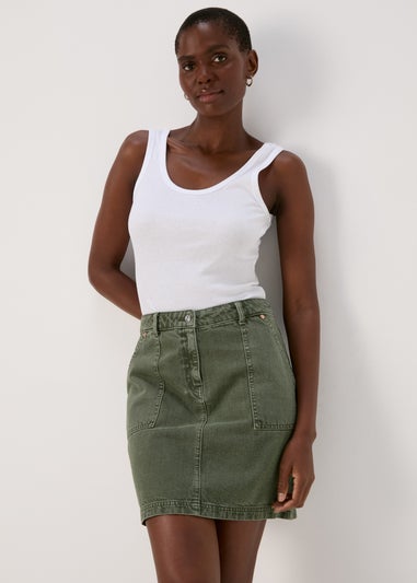Khaki Denim Utility Skirt