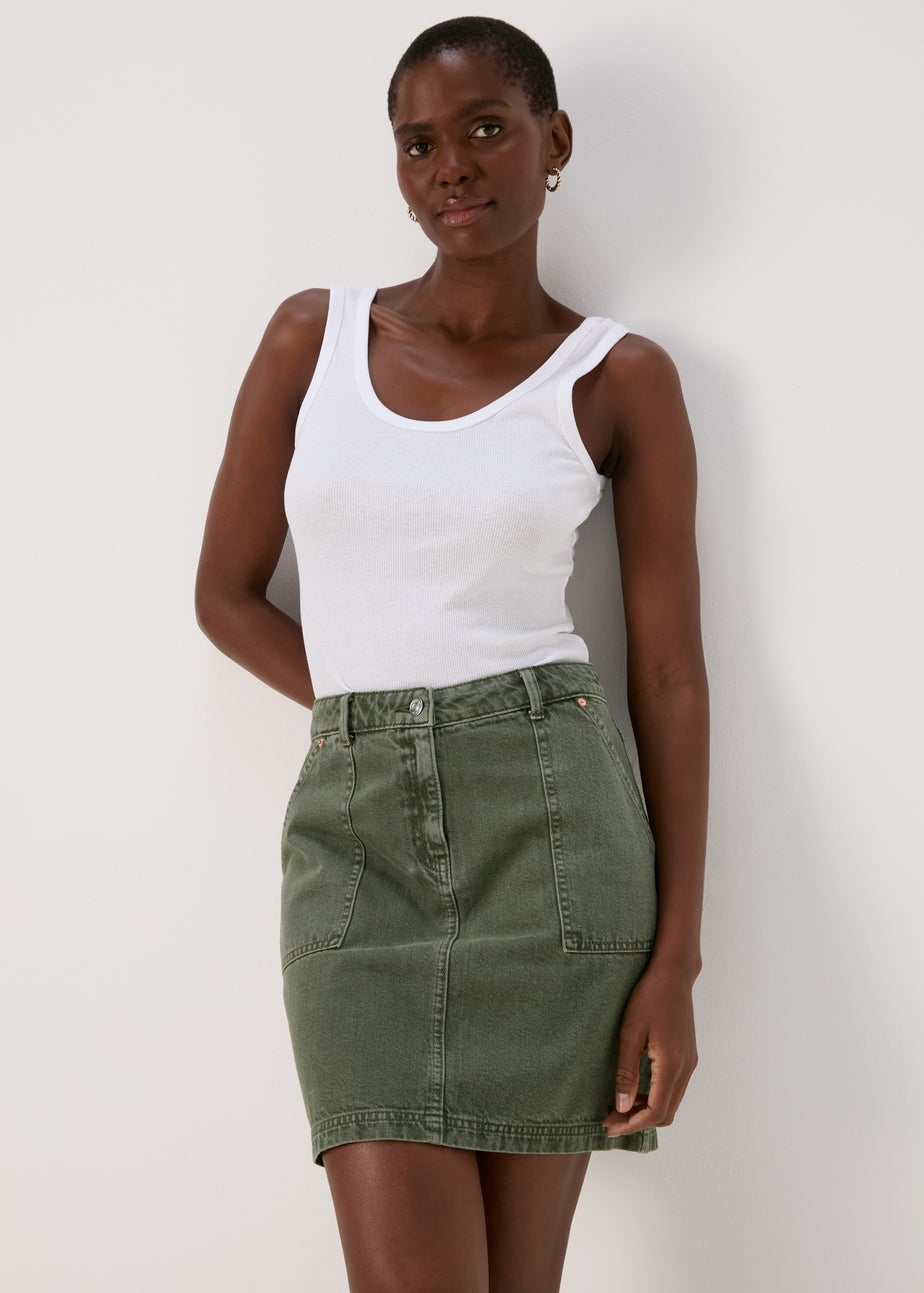 Khaki Denim Utility Skirt