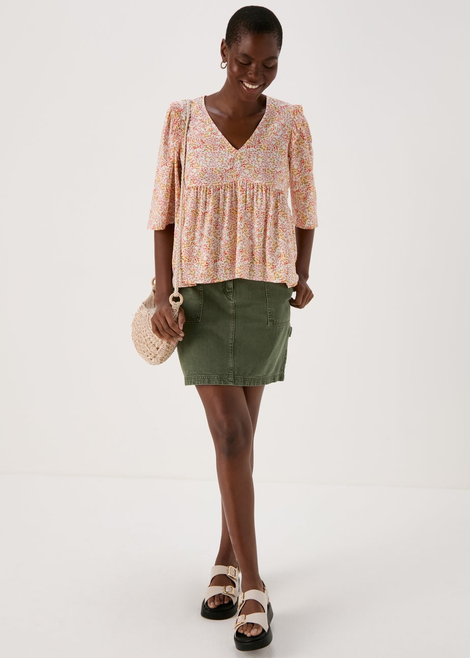 Khaki Denim Utility Skirt