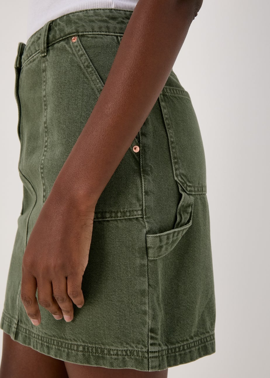 Khaki Denim Utility Skirt