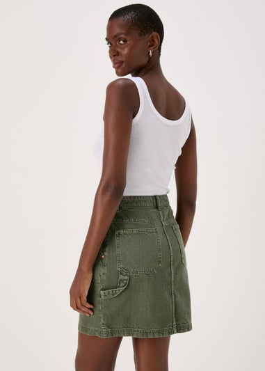 Khaki Denim Utility Skirt