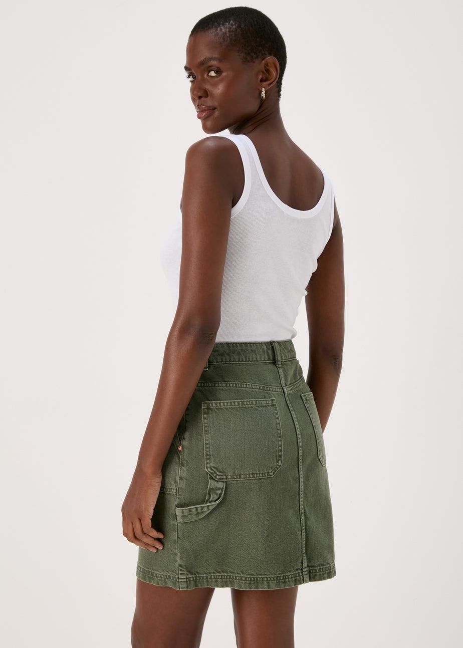Khaki Denim Utility Skirt