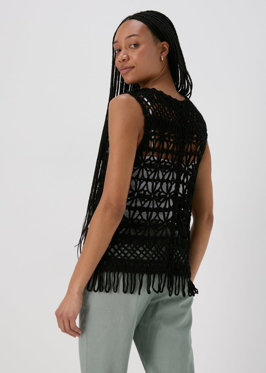 Black Fringe Hem Waistcoat